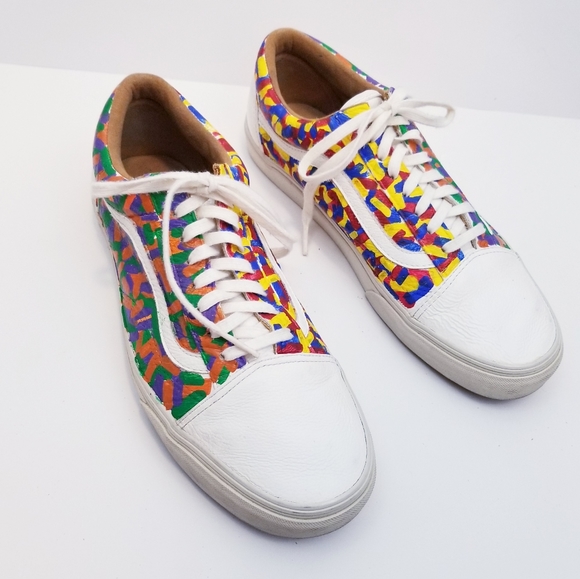 Vans Old Skool Leather Custom Painted Lace Up Sneakers, Size 11 - Picture 12 of 16